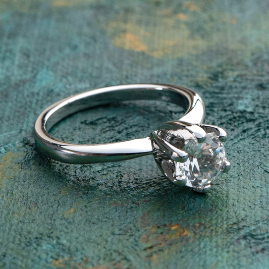Vintage Genuine Spinel Stone Solitaire Engagement Style Ring 18k White Gold Electroplate Size 9