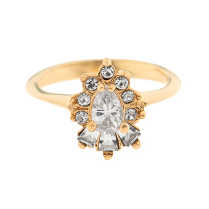 Vintage 1990's Ring Ruby and Clear Austrian Crystals 18k Yellow Gold Plated