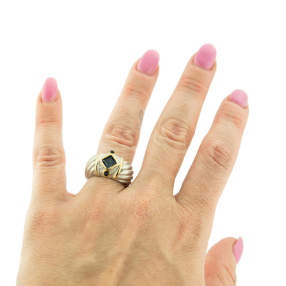 Vintage Ring 1970s Sapphire Austrian Crystal Ring 18k Brushed White Gold September Birthstone Antique #R3586 Size: 7