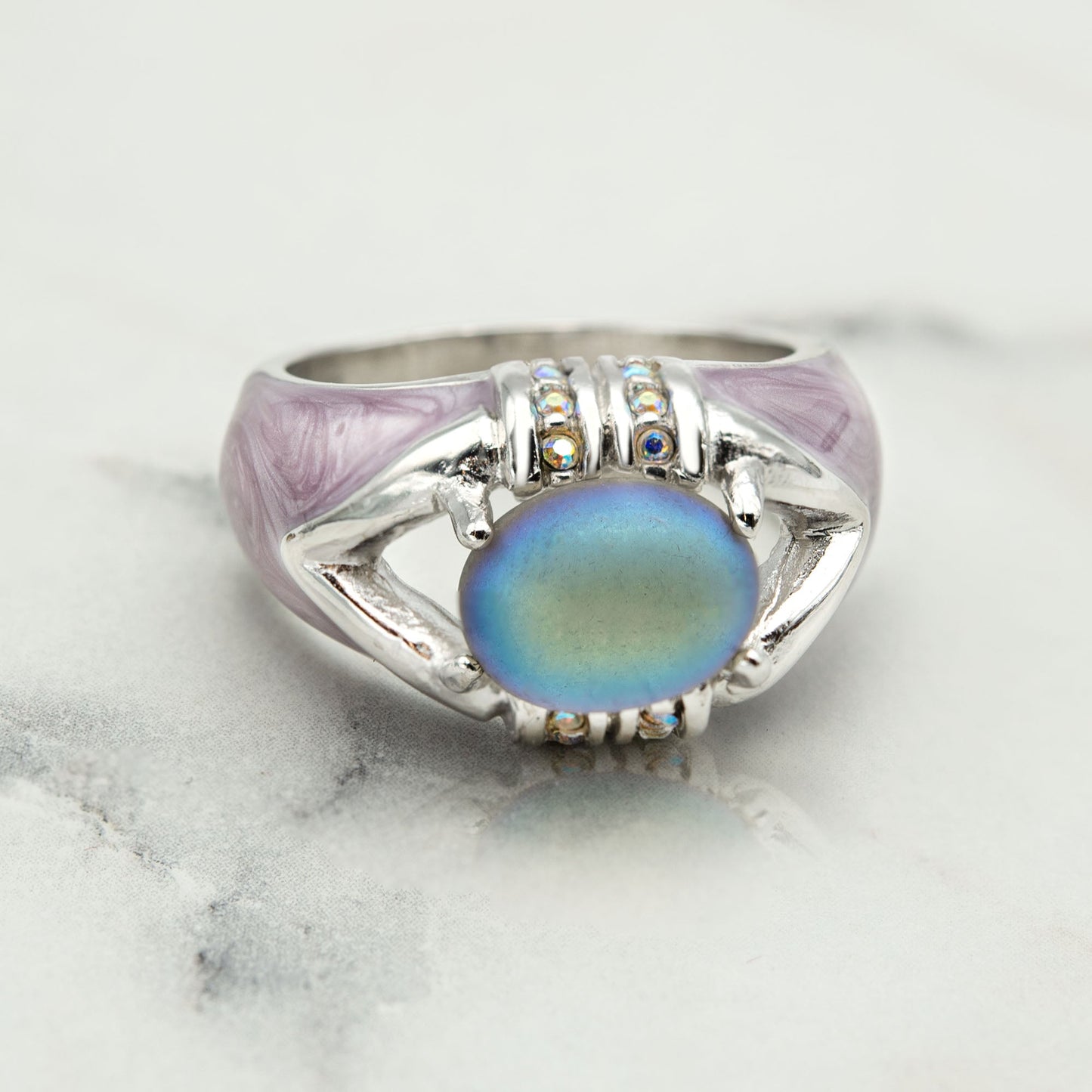 Vintage Ring 1990's Moonstone, Emerald, or Amethyst and Clear Crystals Dome Ring Womans Antique Jewlery