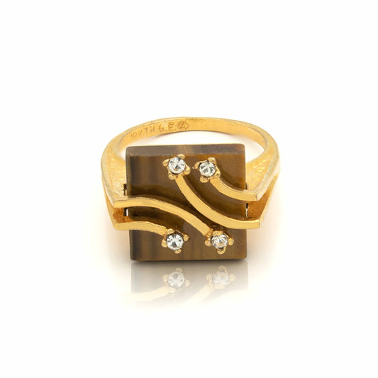 Vintage Ring Genuine Tiger Eye Cocktail Ring 18k Gold  R9004 Size 6