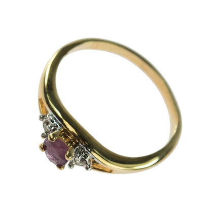 Vintage Garnet and Clear Austrian Crystal Accents 18k Yellow Gold Electroplated Ring Made in the USA Size 5