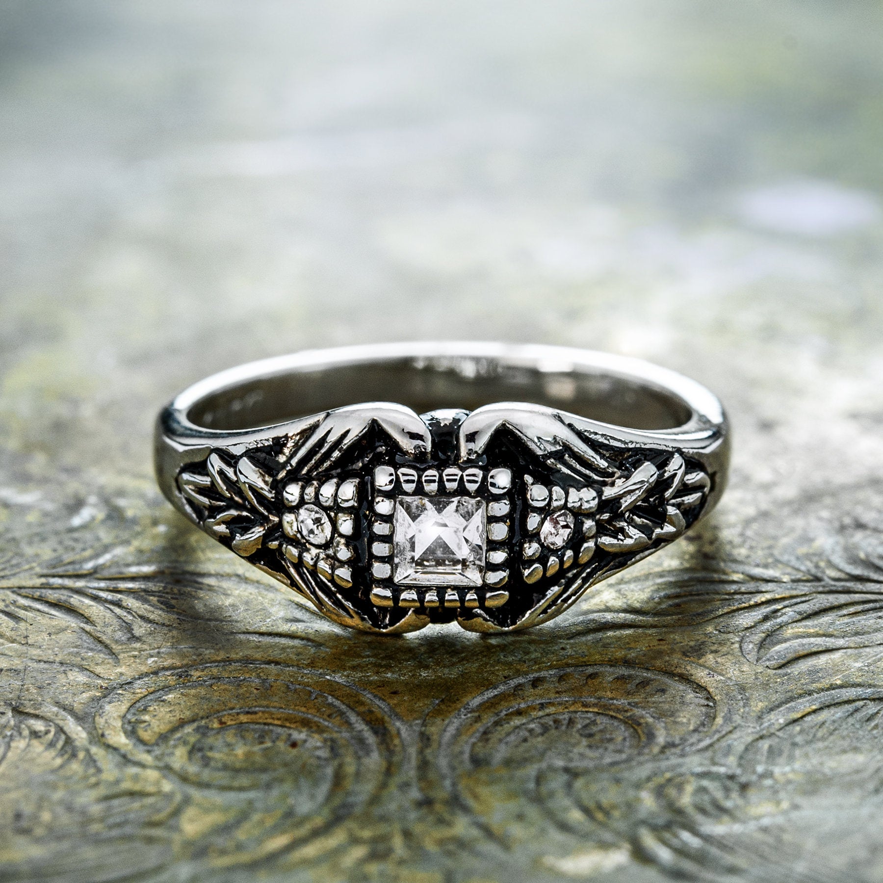 Reserved GIA 17.85ct Antique Vintage Art Deco Natural Aquamarine Diamond  Fashion Right Hand Platinum Ring
