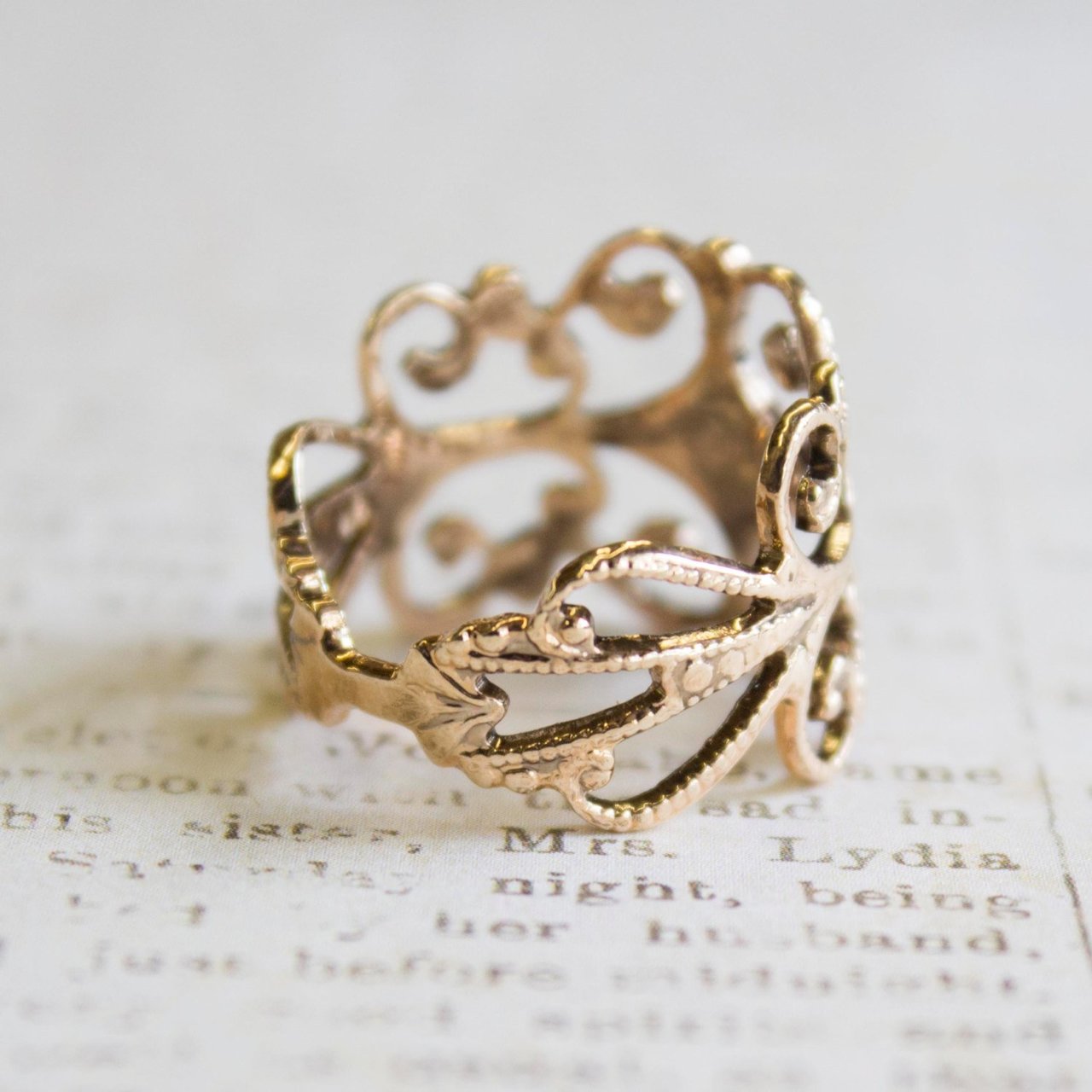 Vintage Ring Filigree Ring Antique 18k Gold Edwardian Style Womans Ornate Handmade Jewelry #R553 Size: 4