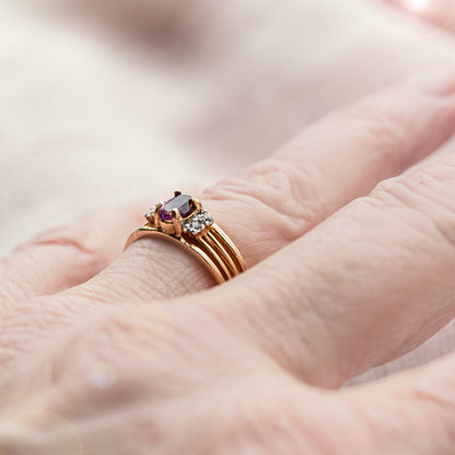 Vintage Jewelry Genuine Jelly Opal with Clear Crystal Accents on Sides Ring, Plated in 18kt Electroplated Yellow Gold Made in the USA