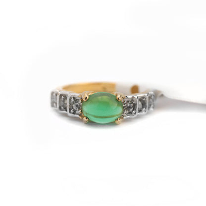 Vintage Ring Green and Clear Austrian Crystals Ring 18k Yellow Gold Electroplated Made in USA Size: GY