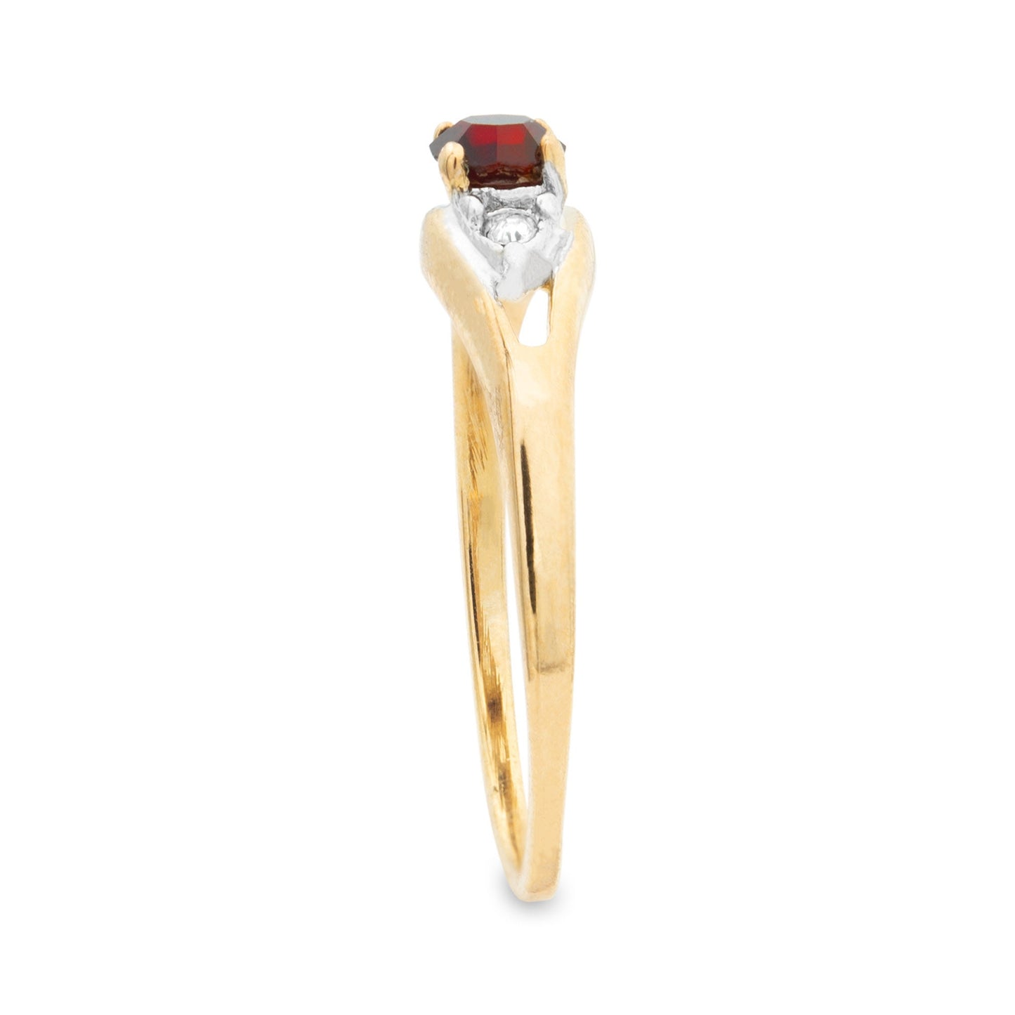 Vintage Garnet and Clear Austrian Crystal Accents 18k Yellow Gold Electroplated Ring Made in the USA Size 5