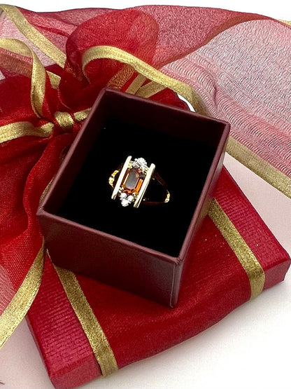 Vintage 1980s Garnet and Clear Austrian Crystals 18k Yellow Gold Electroplated January Birthstone Made in USA #R1747