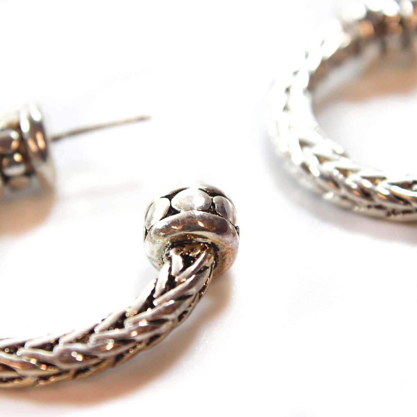 Vintage Oscar De La Renta Braided Antiqued Silver Tone Hoops Earrings