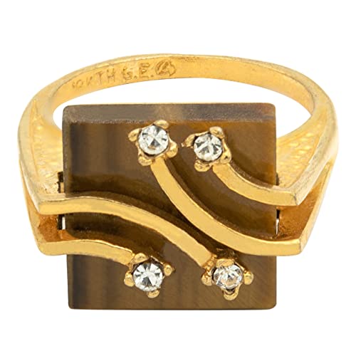 Vintage Ring Genuine Tiger Eye Cocktail Ring 18k Gold  R9004 Size 6