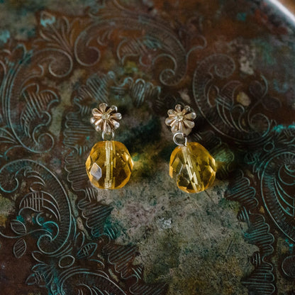 Vintage Oscar De La Renta Antique Gold Tone with Glass Dangle Faceted Ball Post Earrings Size: TS