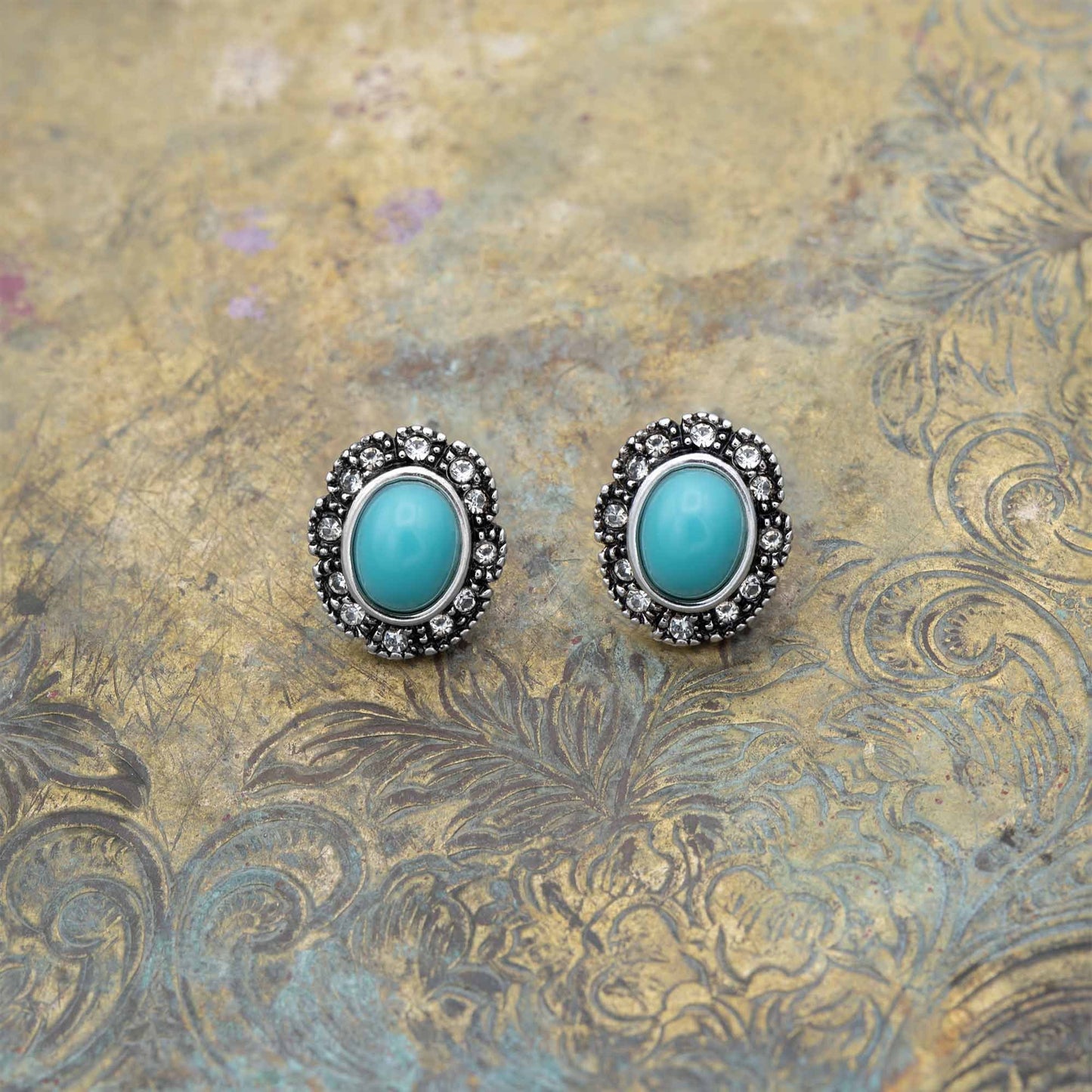 Josie Vintage Turquoise and Clear Austrian Crystal Post Earrings