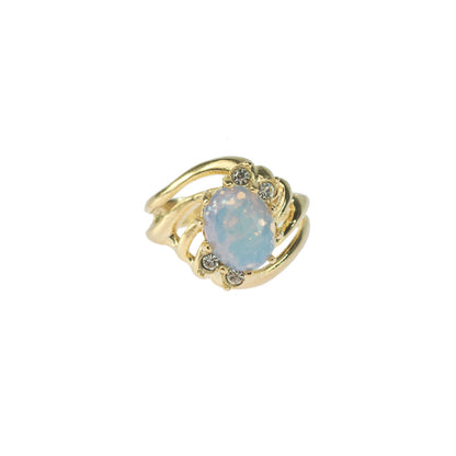 Vintage Pinfire Opal Ring with Clear Austrian Crystals 18k Yellow Gold Electroplated Ring Made in USA Size: 4