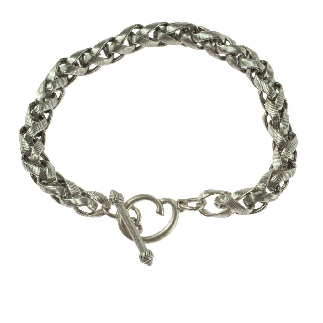 Vintage Oscar De La Renta Silver Tone Braided Textured Links Bracelet Size: