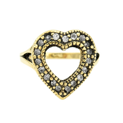 Vintage Genuine Marcasite Heart Ring Antiqued 18k White Gold Electroplated Made in USA