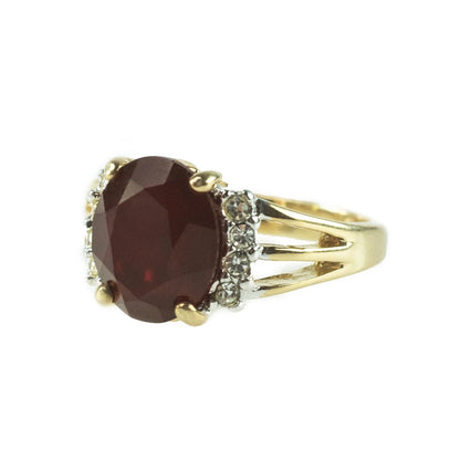 Vintage 1980's Garnet Cubic Zirconia Ring 18k Yellow Gold Electroplated Made in USA