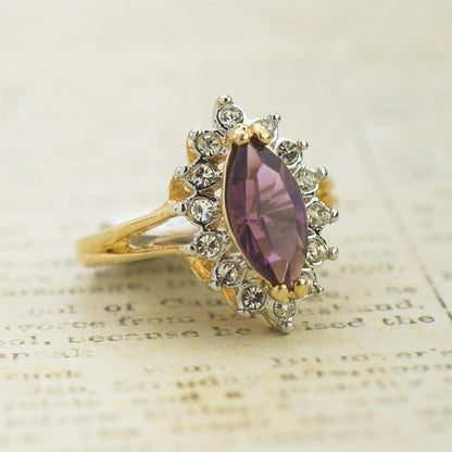 Vintage Amethyst and Clear Swarovski Crystals 18k Yellow Gold Plated February Birthstone Made in USA #R1891