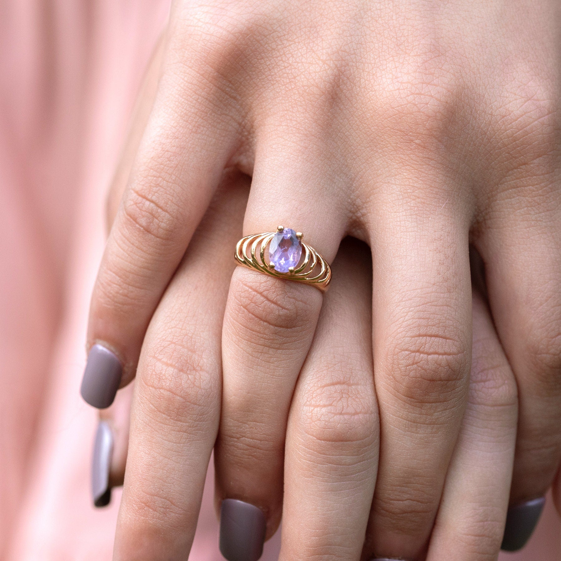 18kt Ring Clear | Plated and Amethyst R690 Swarovski Gold Vintage Genuine Jewelry Vintage PVD Crystals