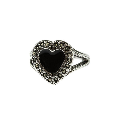 Vintage Ring Pearl and Swarovski Crystal Heart Ring Antique 18k White Gold Silver Womans Jewelry R1757