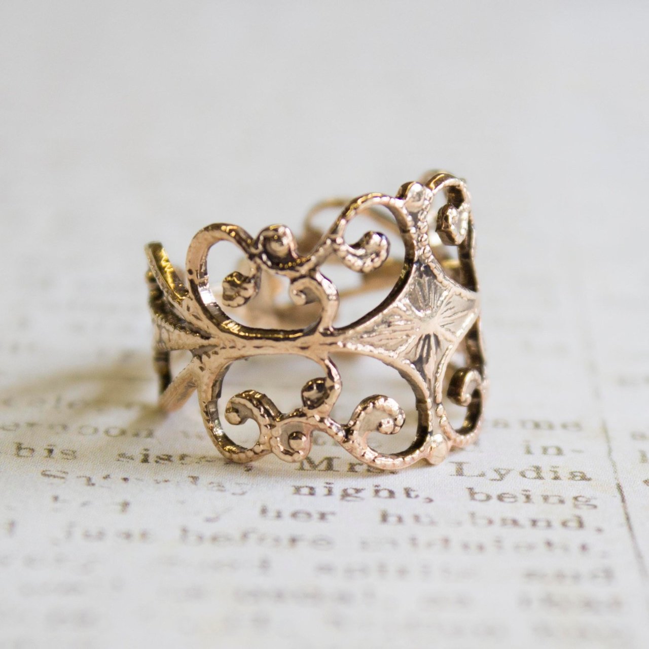Vintage Ring Filigree Ring Antique 18k Gold Edwardian Style Womans Ornate Handmade Jewelry #R553 Size: 4