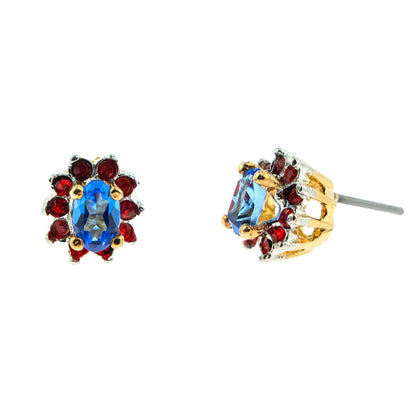 Vintage Sapphire and Ruby Swarovski Crystal Post Earrings E1291