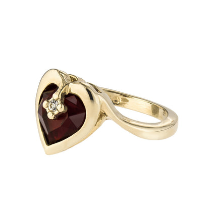 Vintage 1970s Heart Shape Ring with Clear Austrian Crystal 18k Yellow Gold Electroplated