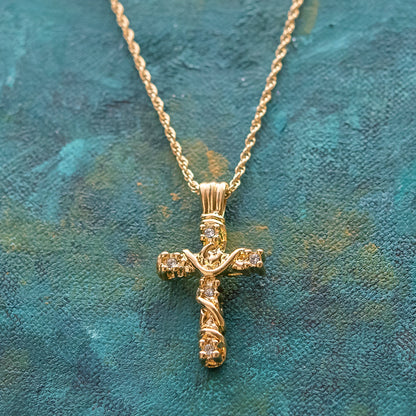 Vintage Cross Pendant with Austrian Crystals 16 Inch Yellow Gold Plated Pendant Necklace