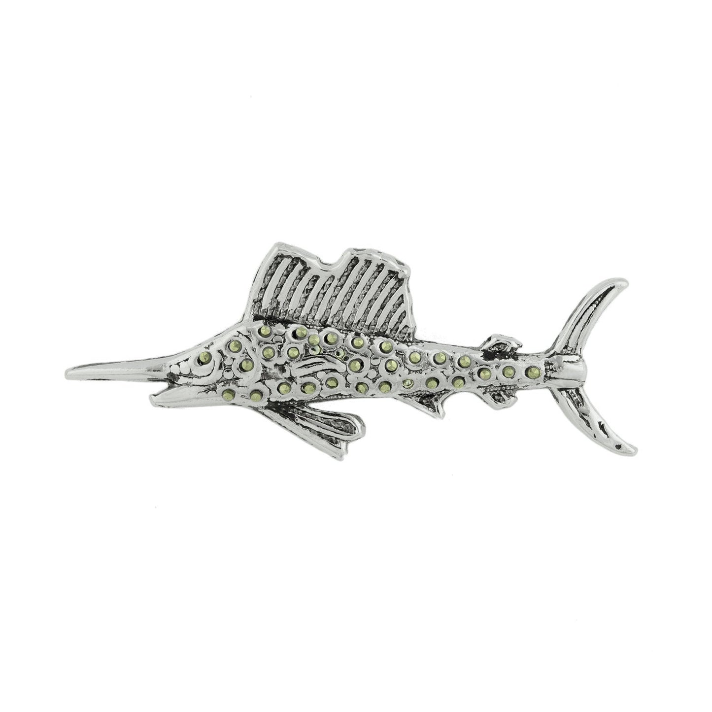 Vintage Ring Fish Pin Clear Swarovski Crystals 18k White Gold Silver Size: undefined