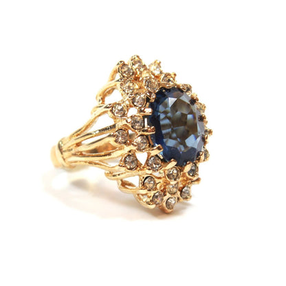 Vintage Women's Austrian Crystal Cocktail Ring 18k Gold Electroplated Birthstone Ring for Women