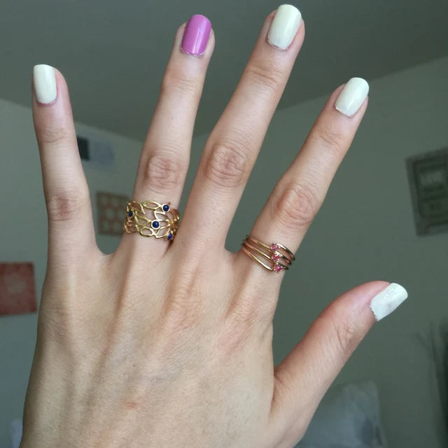 Vintage Genuine Stones 18k Yellow Gold Electroplated Ring Made in USA Antique Princess Rings