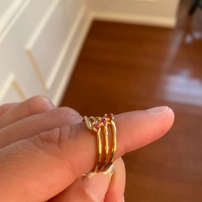 Vintage Genuine Stones 18k Yellow Gold Electroplated Ring Made in USA Antique Princess Rings