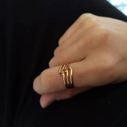 Vintage Genuine Stones 18k Yellow Gold Electroplated Ring Made in USA Antique Princess Rings