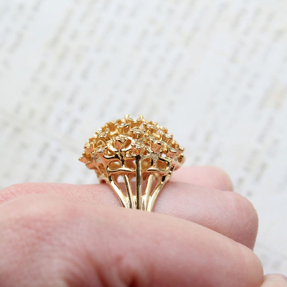 Vintage Ring Cocktail Cluster Ring Clear Swarovski Crystals 18k Gold  #R195 - Limited Stock - Never Worn