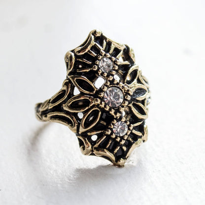 Vintage Ring Edwardian Style Ring Antique 18k Gold Clear Swarovski Crystals Womans Jewlery Handmade Size #R1372