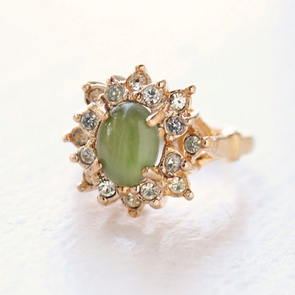 Vintage Ring Genuine Jade surrounded with Swarovski Crystals 18k Gold Antique Jewelry for Women #R174 - Limited Stock - Never Worn