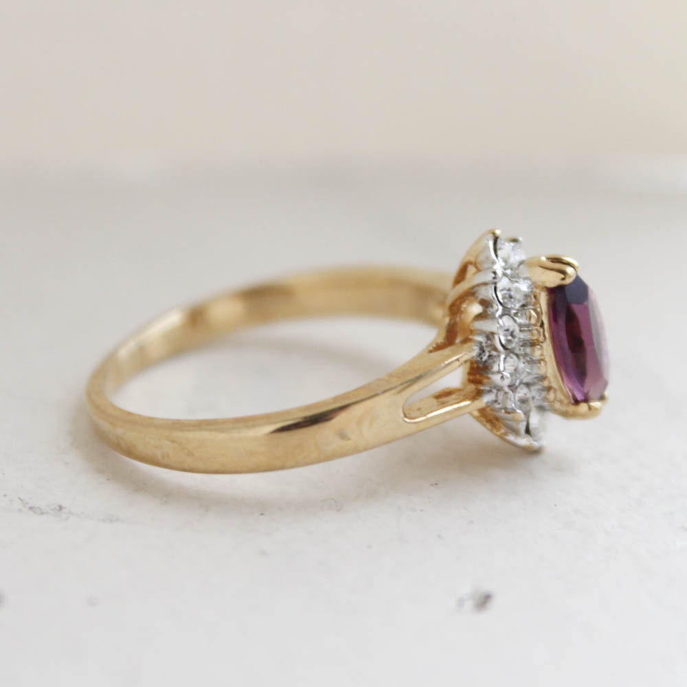 Vintage Ring Amethyst Rings with Clear Swarovski Crystals 18kt Gold February Birthstone Jewelry Womens #R1314 - Limited Stock - Never Worn