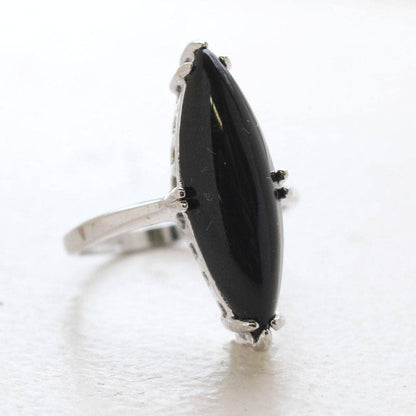 Vintage Ring Real Onyx Ring Antique 18k White Gold Silver Silver Antique Womans Jewelry R1019