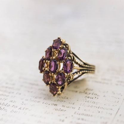 Vintage Ring Amethyst Swarovski Crystals 18k Gold Antique Womans Cocktail Ring Handmade Jewelry Amethysts #R284