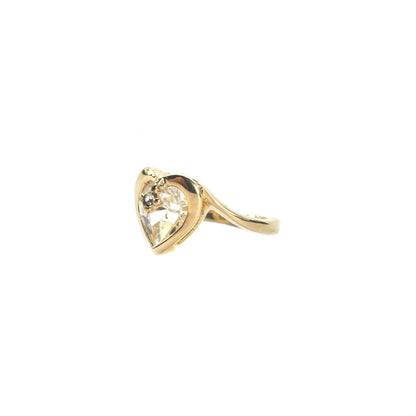 Vintage Ring 1970s Heart Shape Ring with Clear Swarovski Crystal 18k Gold Ring Womans Love Jewlery Dainty R1400 - Limited Stock - Never Worn