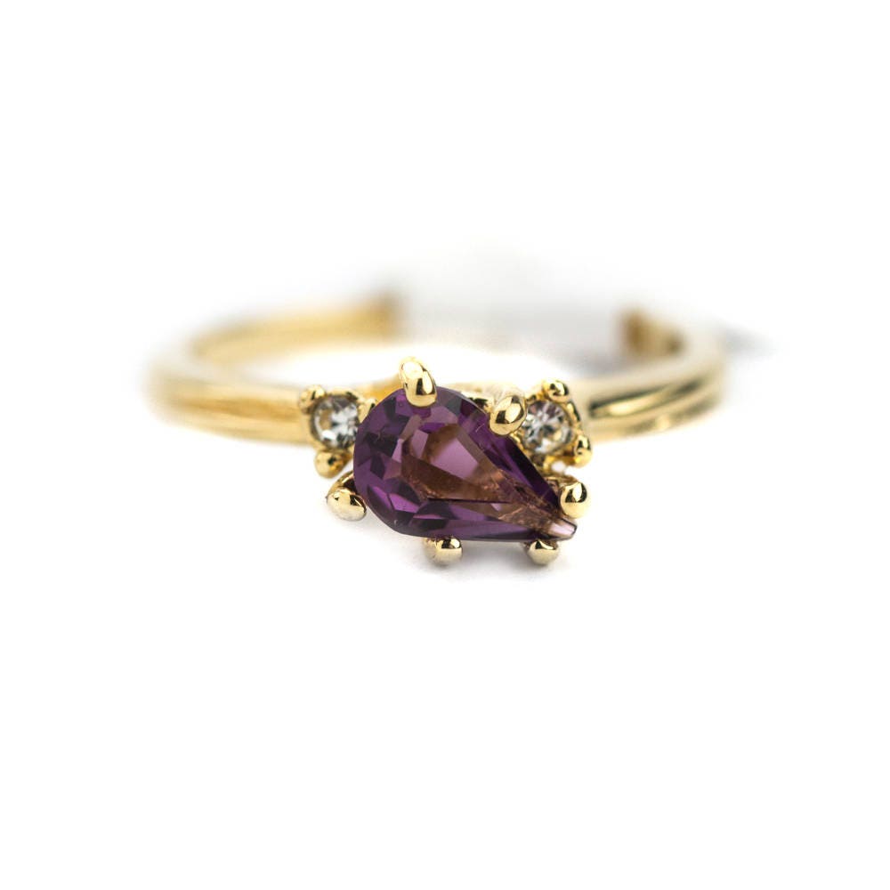 Women's Vintage Ring Amethyst and Clear Swarovski Crystals 18k Gold Band February Birthstone Woman's Jewelry #R1453