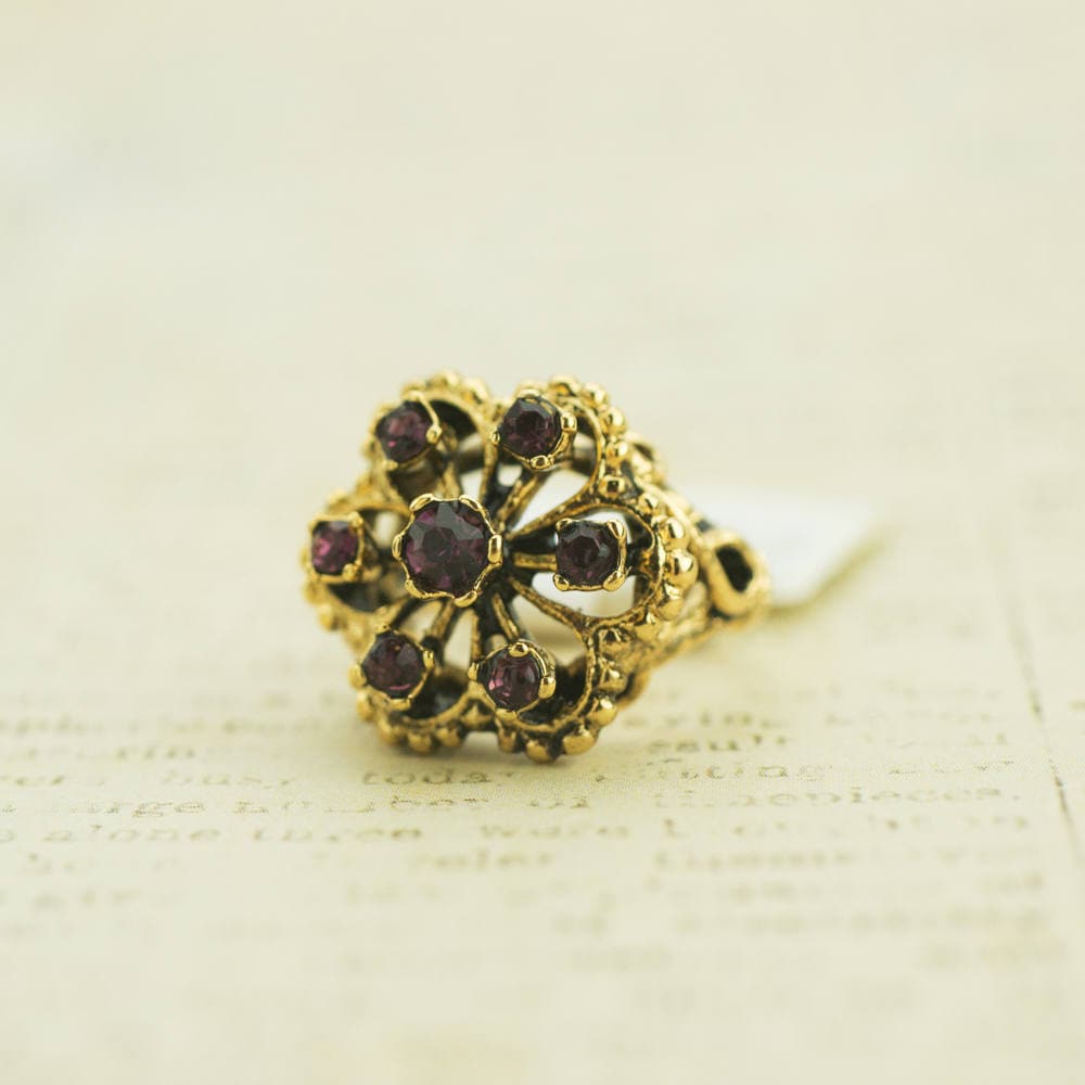 Vintage Ring Amethyst Swarovski Crystals Antique 18k Gold Ring #R103 - Limited Stock - Never Worn