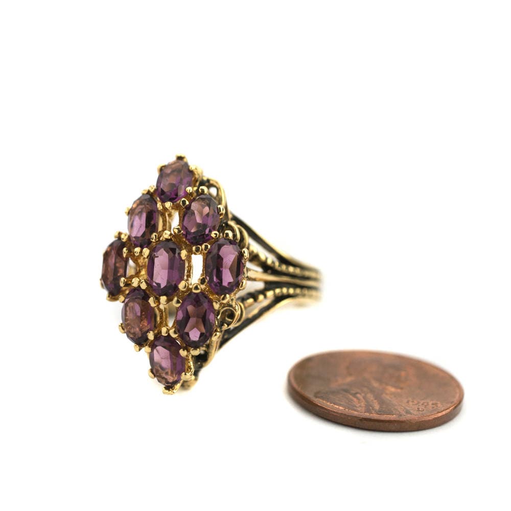 Vintage Ring Amethyst Swarovski Crystals 18k Gold Antique Womans Cocktail Ring Handmade Jewelry Amethysts #R284 - Limited Stock - Never Worn