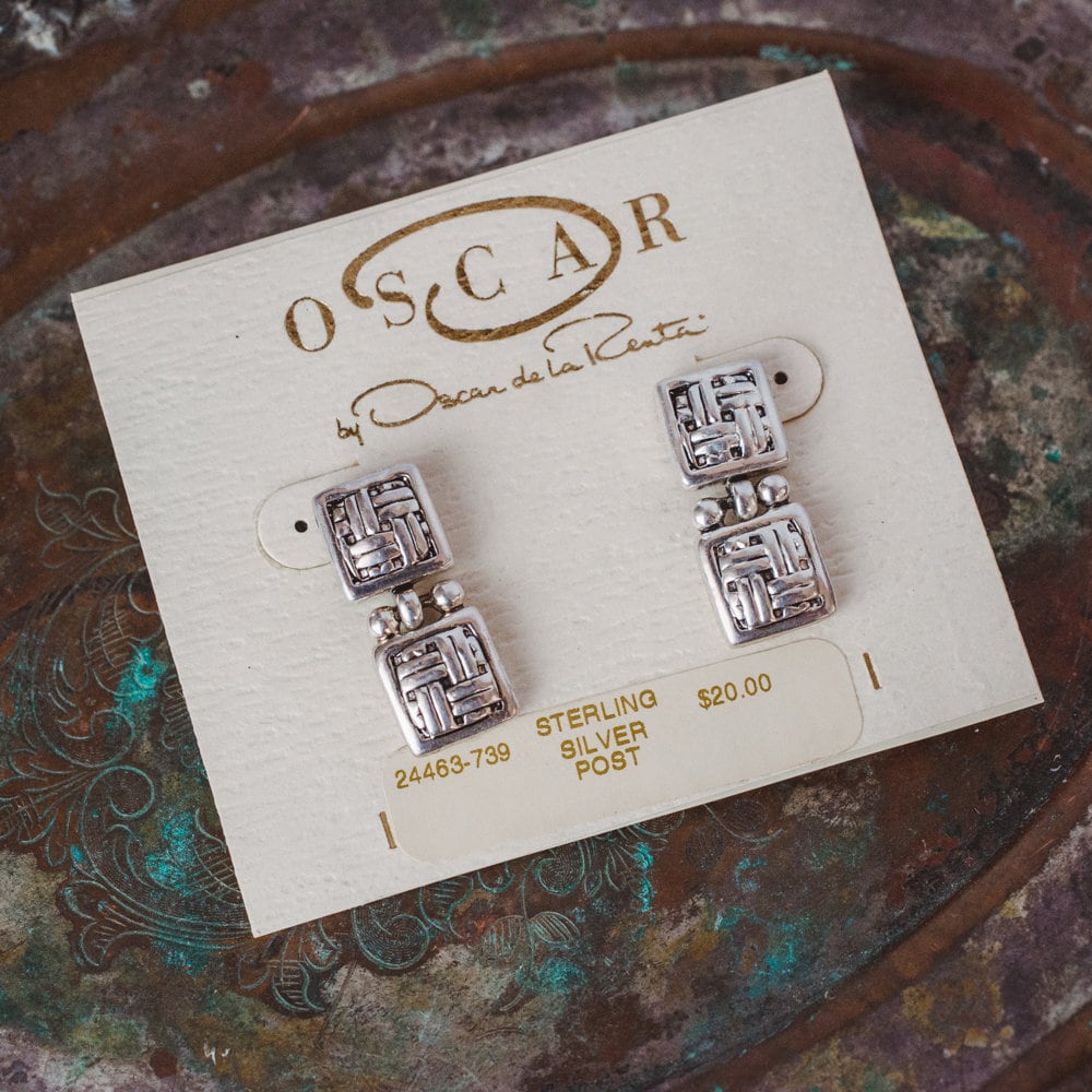 Vintage Earrings Oscar de la Renta Signed Silver Tone Dangle Earrings - Limited Stock - Never Worn