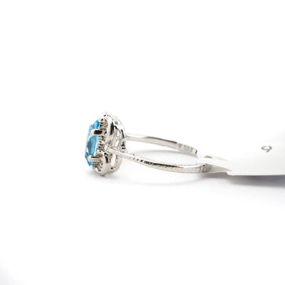 Vintage Ring Aquamarine Swarovski Crystal 18k White Gold Silver Setting March Birthstone #R586 - Limited Stock - Never Worn