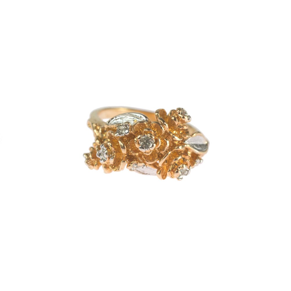 Vintage Ring 1980's Flower Swarovski Crystals 18k Gold Antique Womans Jewelry Rings Handmade Size R1922 - Limited Stock - Never Worn