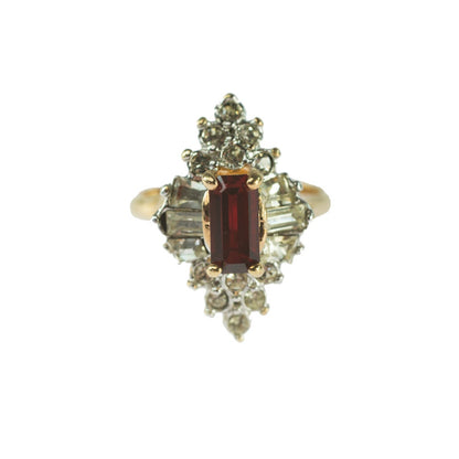 Vintage Ring 1970's Ring Ruby and Clear Swarovski Crystals 18k Gold Antique Rings For Women R2001 - Limited Stock - Never Worn