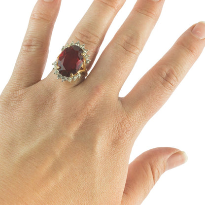 Vintage Ring 1970's Ring Ruby and Clear Swarovski Crystals 18k Gold Plated Band R1909 - Limited Stock - Never Worn