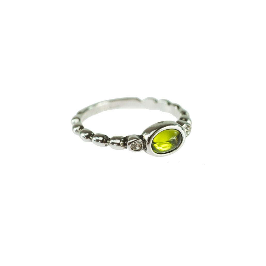 Vintage Ring Peridot Cabochon and Clear Swarovski Crystal Ring R2683 - Limited Stock - Never Worn