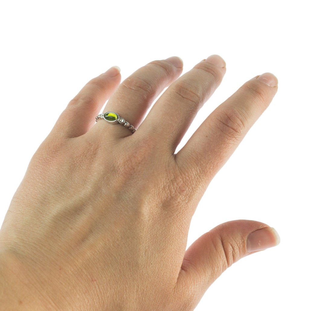 Vintage Ring Peridot Cabochon and Clear Swarovski Crystal Ring R2683 - Limited Stock - Never Worn