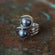 Vintage Ring 1970's Gray Glass Pearl Ring 18k White Gold Silver  R3033